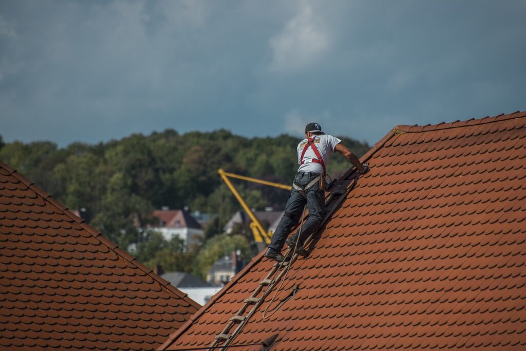 Specialist repairing roof
